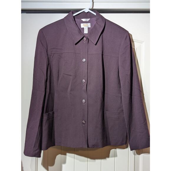 Talbot's Vintage Aubergine Wool Stretch Front Button Jacket Womens Size 16 - Picture 1 of 9